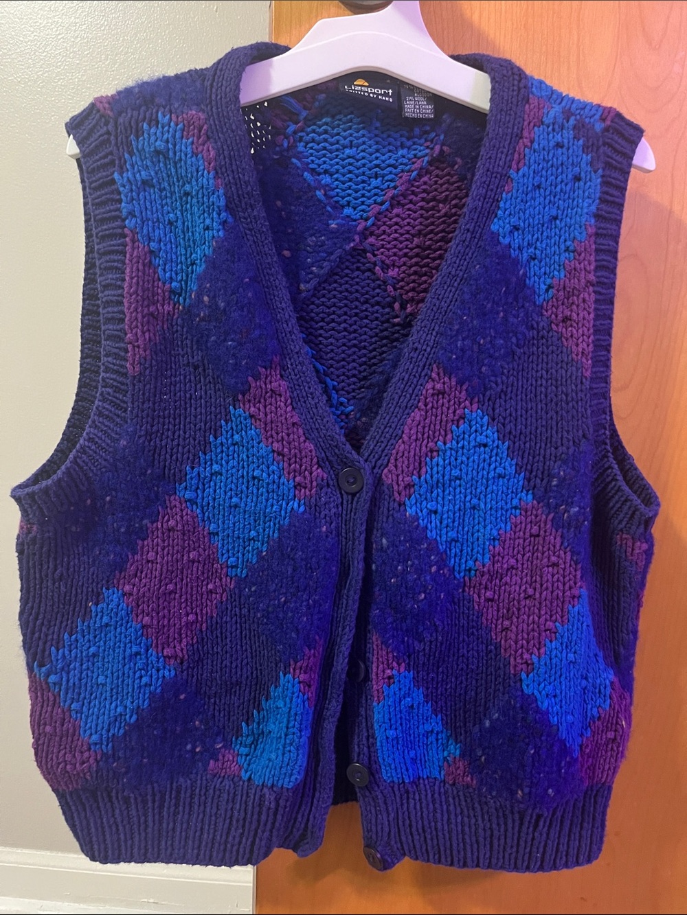 Vintage Argyle Knit Vest in Deep Navy, Royal Blue & Purple